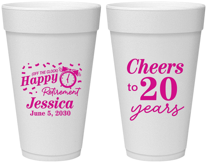 Personalized Retirement 20 oz Foam Cups - Off The Clock | 150001