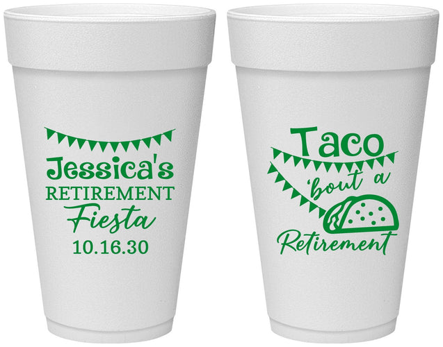 Personalized Retirement 20 oz Foam Cups - Taco Bout A Retirement | 150002