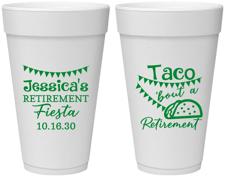 Personalized Retirement 20 oz Foam Cups - Taco Bout A Retirement | 150002