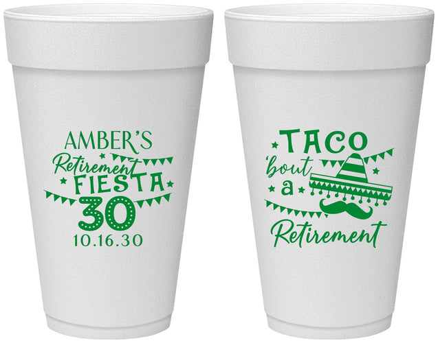 Personalized Retirement 20 oz Foam Cups - Taco Bout A Retirement | 150003