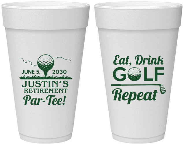 Personalized Retirement 20 oz Foam Cups - Eat Drink Golf Repeat | 150005