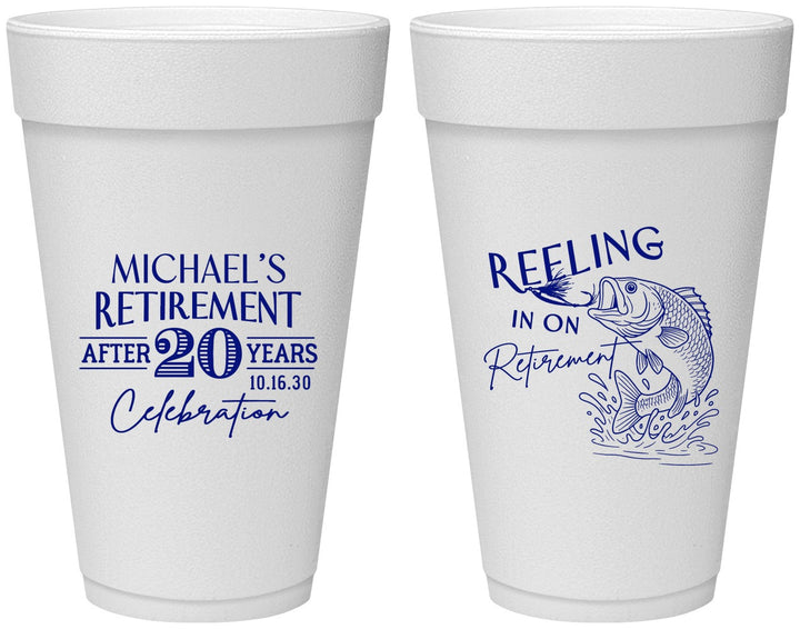 Personalized Retirement 20 oz Foam Cups - Fishing Reeling In | 150007