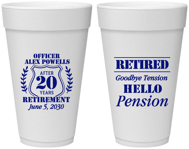 Personalized Retirement 20 oz Foam Cups - Police Officer | 150011