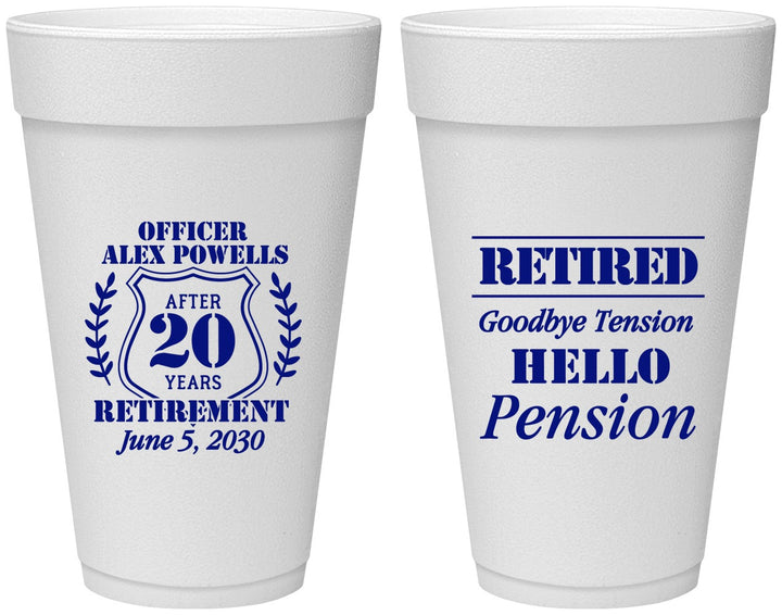 Personalized Retirement 20 oz Foam Cups - Police Officer | 150011