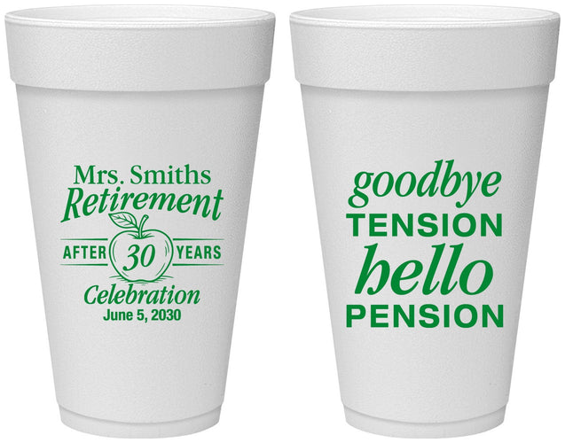 Personalized Retirement 20 oz Foam Cups - Teacher | 150020