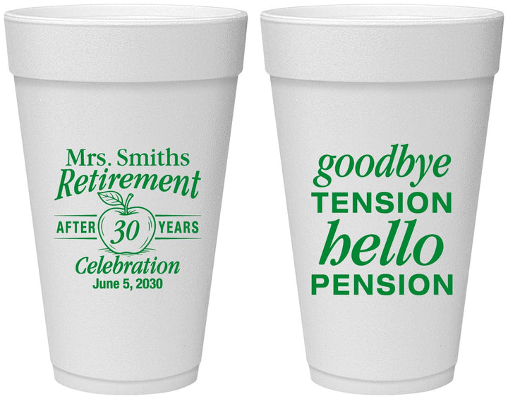 Personalized Retirement 20 oz Foam Cups - Teacher | 150020