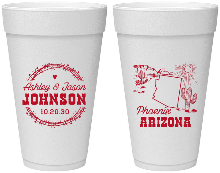 Personalized Wedding 20 oz Foam Cups - Arizona | 152