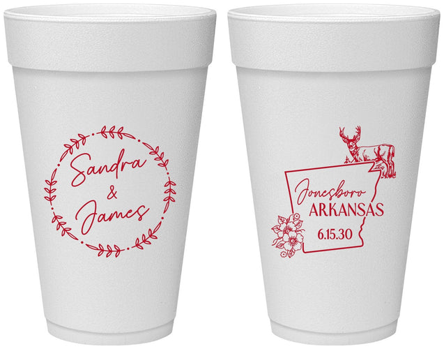 Personalized Wedding 20 oz Foam Cups - Arkansas | 153