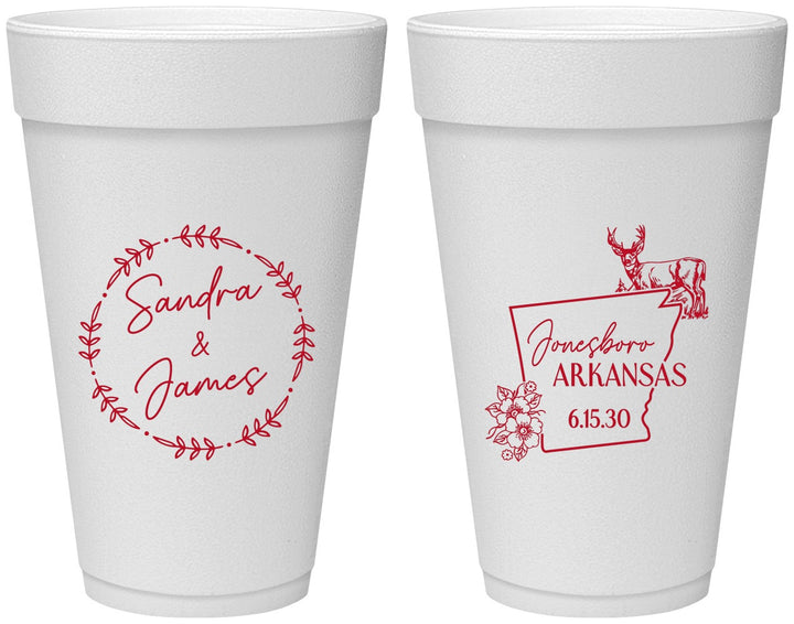 Personalized Wedding 20 oz Foam Cups - Arkansas | 153