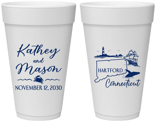 Personalized Wedding 20 oz Foam Cups - Connecticut | 156