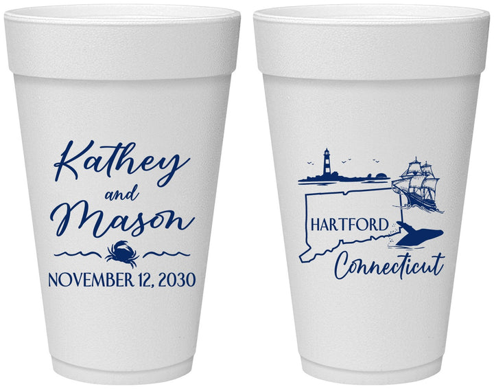 Personalized Wedding 20 oz Foam Cups - Connecticut | 156