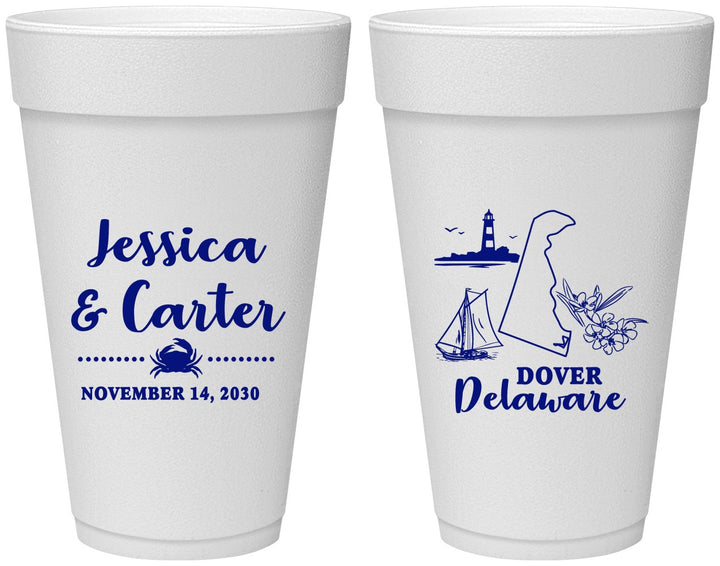 Personalized Wedding 20 oz Foam Cups - Delaware | 157
