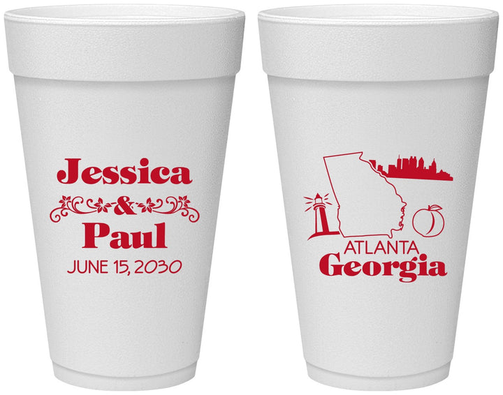 Personalized Wedding 20 oz Foam Cups - Georgia | 159