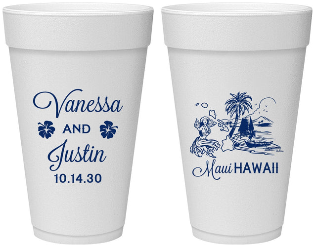 Personalized Wedding 20 oz Foam Cups - Hawaii | 160