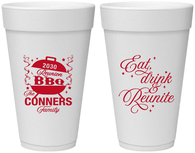 Personalized Family Reunion 20 oz Foam Cups - Bbq Eat Drink Reunite | 160000