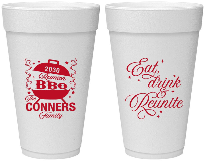 Personalized Family Reunion 20 oz Foam Cups - Bbq Eat Drink Reunite | 160000