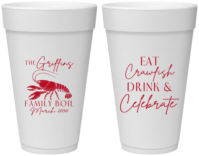 Personalized Family Reunion 20 oz Foam Cups - Crawfish Boil | 160007