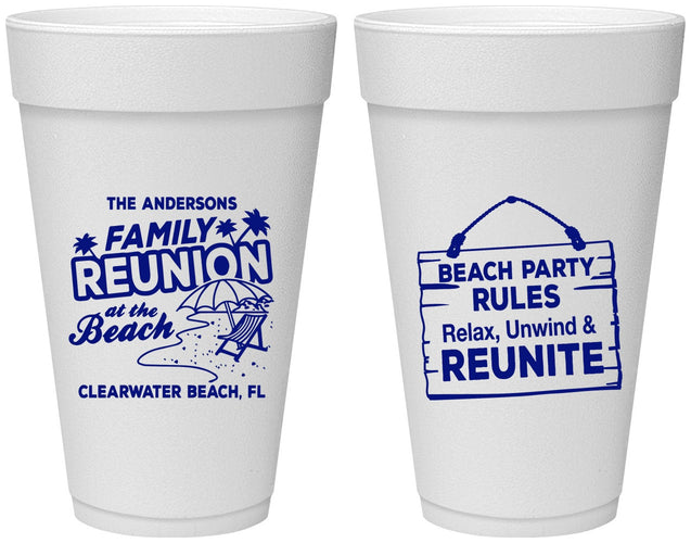 Personalized Family Reunion 20 oz Foam Cups - Beach Reunite | 160011