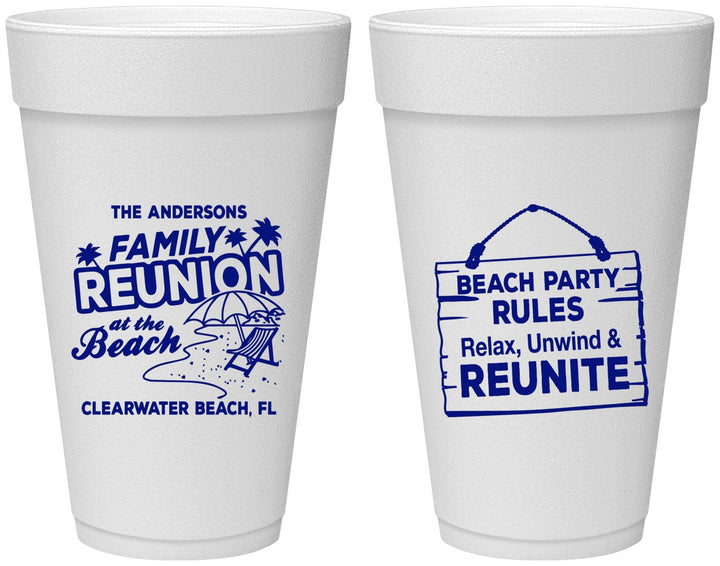 Personalized Family Reunion 20 oz Foam Cups - Beach Reunite | 160011