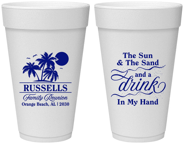 Personalized Family Reunion 20 oz Foam Cups - Sun Sand Drink Beach | 160015