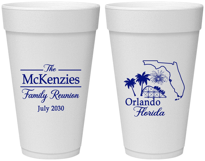 Personalized Family Reunion 20 oz Foam Cups - Orlando Florida | 160035