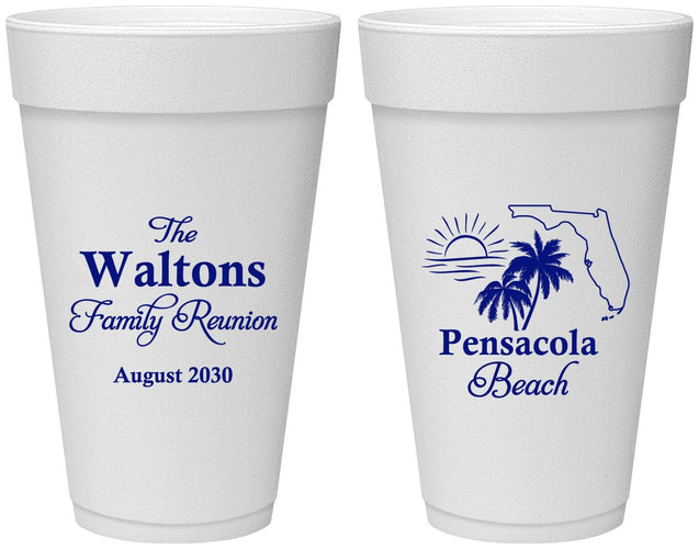 Personalized Family Reunion 20 oz Foam Cups - Florida Beach | 160036