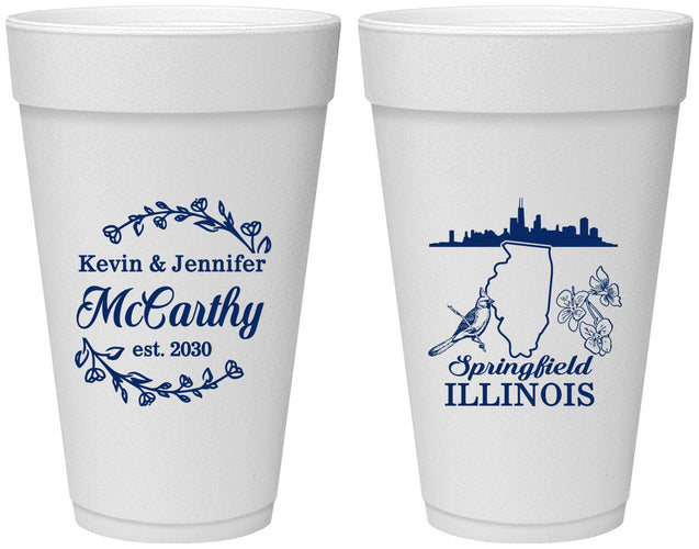 Personalized Wedding 20 oz Foam Cups - Illinois | 162