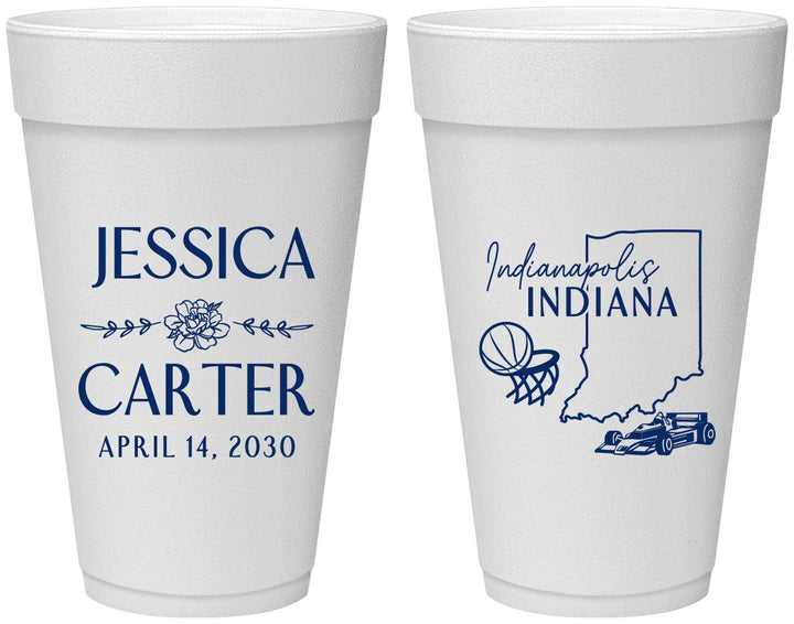 Personalized Wedding 20 oz Foam Cups - Indiana | 163