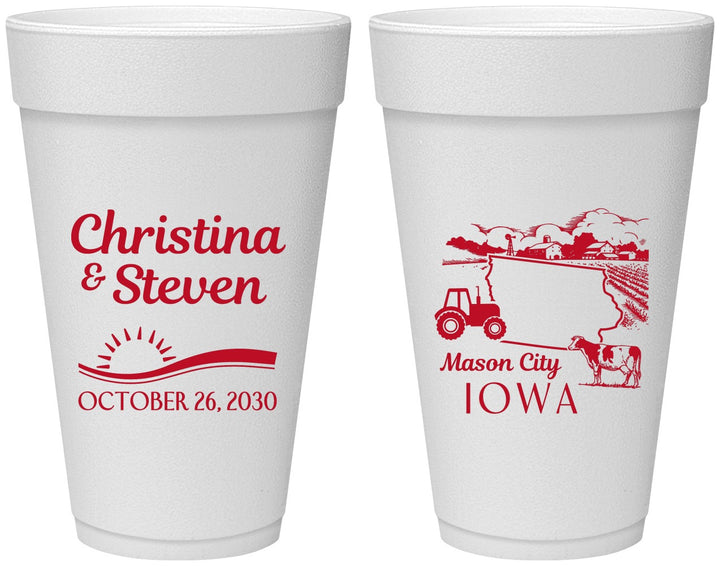 Personalized Wedding 20 oz Foam Cups - Iowa | 164