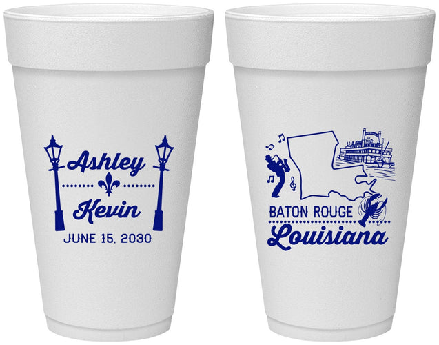 Personalized Wedding 20 oz Foam Cups - Louisiana | 167