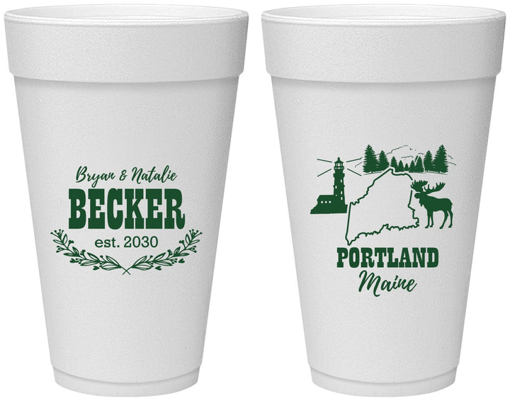 Personalized Wedding 20 oz Foam Cups - Maine | 168