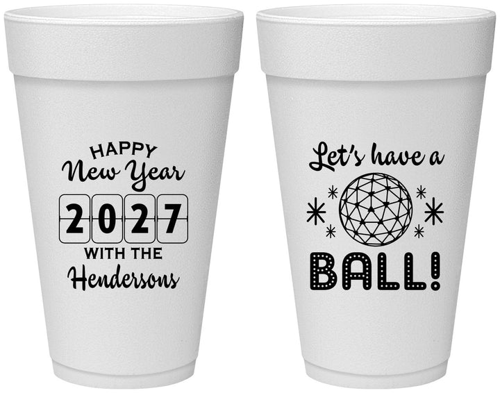 Personalized New Years 20 oz Foam Cups - 2027 Lets Have A Ball | 170001