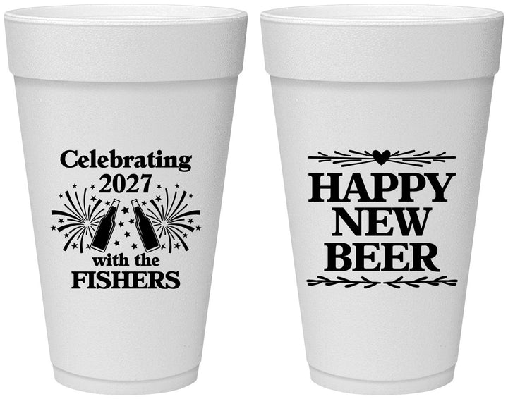 Personalized New Years 20 oz Foam Cups - 2027 Happy New Beer | 170004