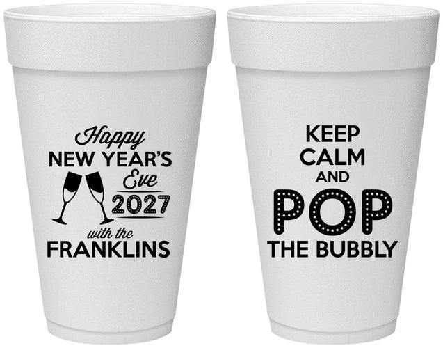 Personalized New Years 20 oz Foam Cups - 2027 Pop The Bubbly | 170006