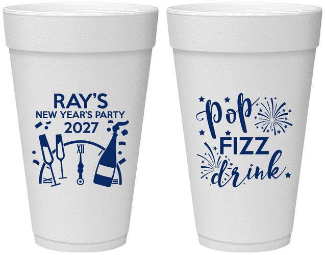 Personalized New Years 20 oz Foam Cups - 2027 Pop Fizz Drink | 170007