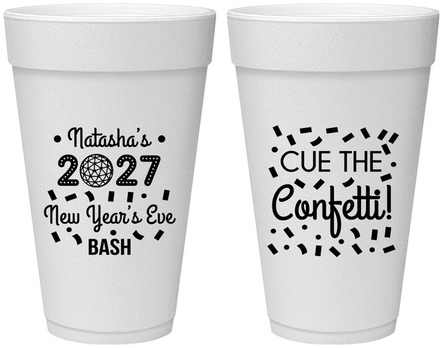 Personalized New Years 20 oz Foam Cups - 2027 Nye Confetti | 170012