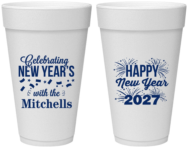 Personalized New Years 20 oz Foam Cups - 2027 Nye Confetti | 170015