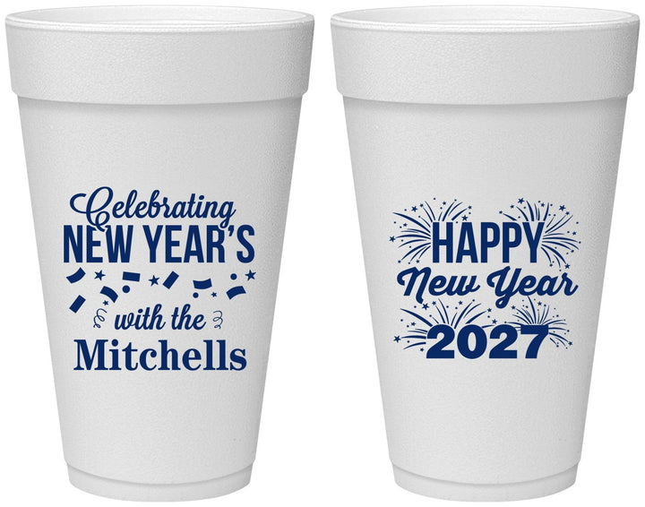 Personalized New Years 20 oz Foam Cups - 2027 Nye Confetti | 170015