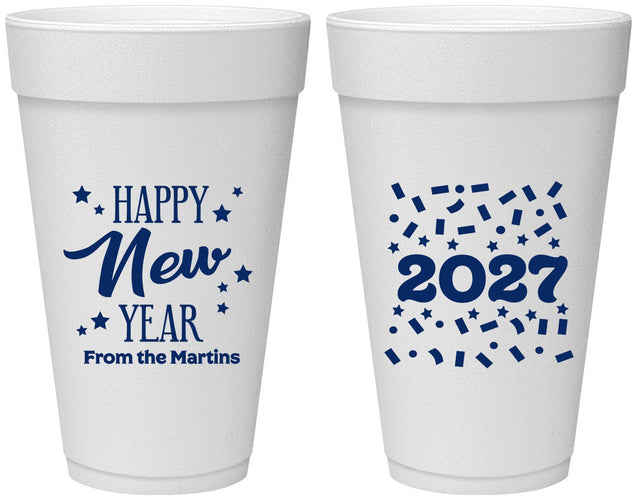 Personalized New Years 20 oz Foam Cups - 2027 Confetti | 170027