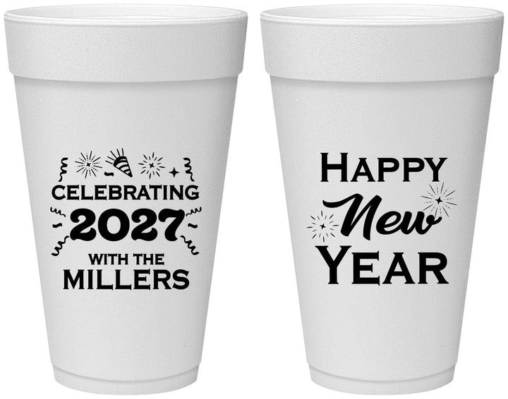 Personalized New Years 20 oz Foam Cups - 2027 Nye Confetti | 170028