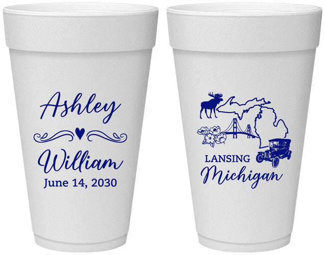 Personalized Wedding 20 oz Foam Cups - Michigan | 171