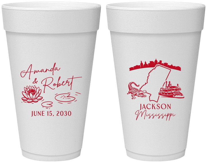 Personalized Wedding 20 oz Foam Cups - Mississippi | 173