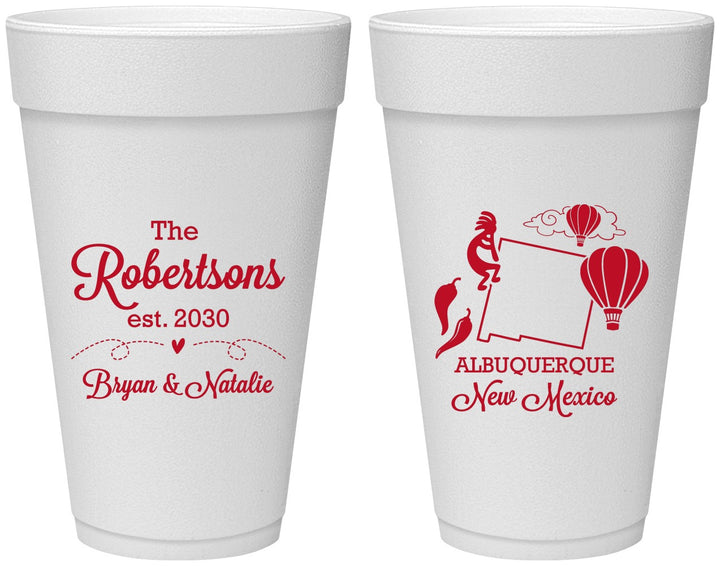 Personalized Wedding 20 oz Foam Cups - New Mexico | 180