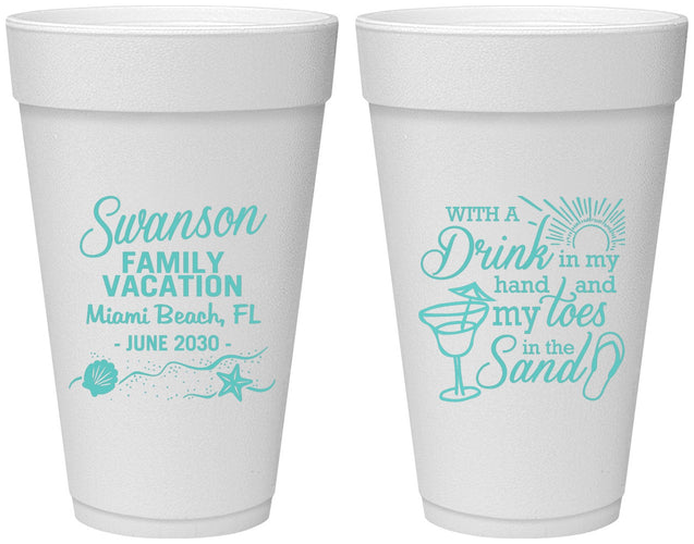 Personalized Family Vacation 20 oz Foam Cups - Beach Toes In The Sand | 180000