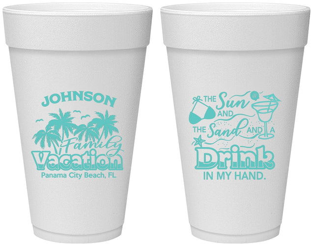Personalized Family Vacation 20 oz Foam Cups - Sun And Sand Beach | 180007