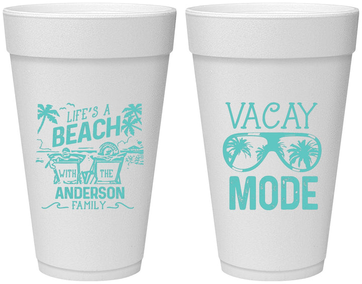 Personalized Family Vacation 20 oz Foam Cups - Lifes A Beach | 180008