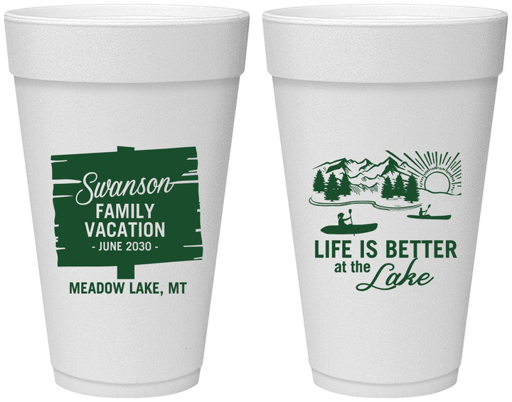 Personalized Family Vacation 20 oz Foam Cups - Life Is Better At The Lake | 180010