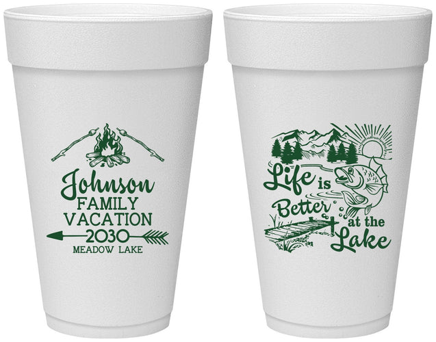 Personalized Family Vacation 20 oz Foam Cups - Lake Camping | 180011