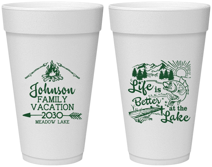 Personalized Family Vacation 20 oz Foam Cups - Lake Camping | 180011