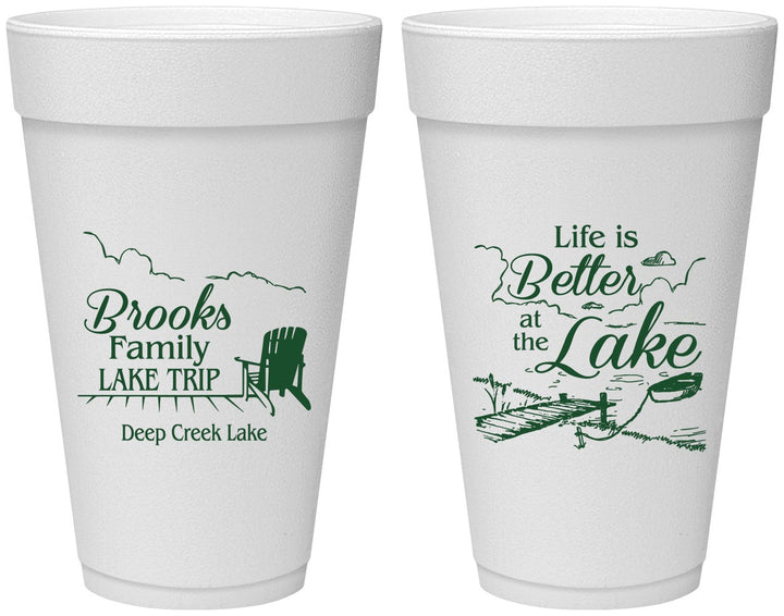 Personalized Family Vacation 20 oz Foam Cups - Lake Camping | 180012